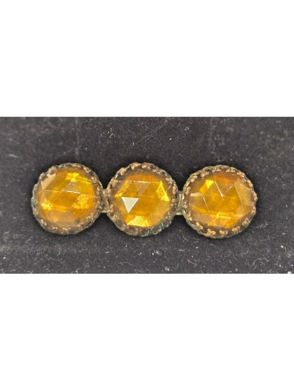 Antique Victorian Amber Glass Brooch Gold Tone 3 Stone Sash Pin T-Bar C-Clasp